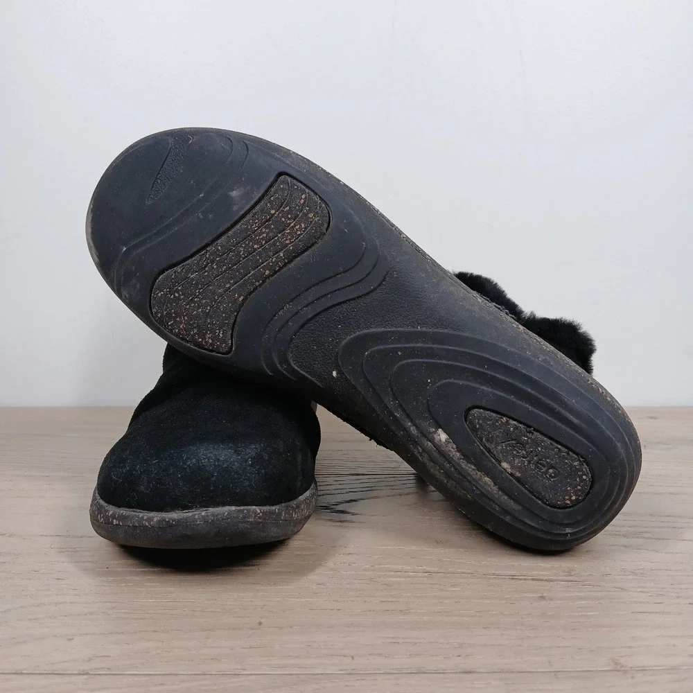 Aetrex Boots Womens 8.5 Black Suede Shearling Side Zip Ankle Winter Boho Comfort